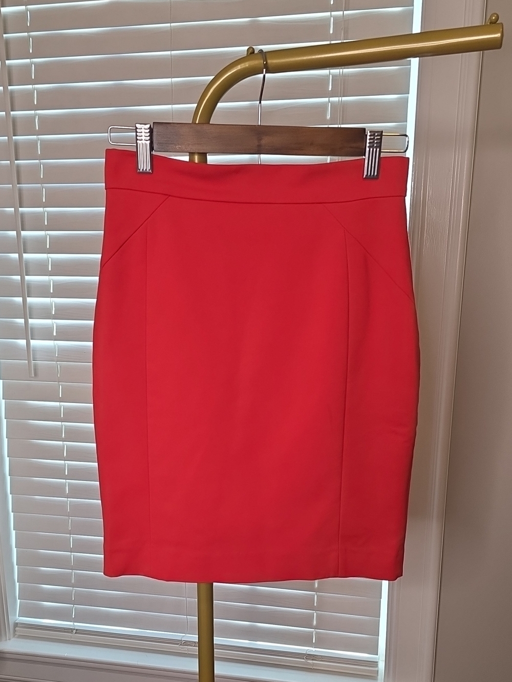 Bright Orange- Red Fitted Pencil Skirt
